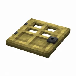 Pixel art illustration of a flat bamboo wooden trapdoor with a dark metal ring handle