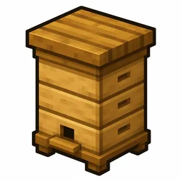 Pixel art illustration of a beehive in chunky voxel game style