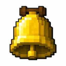 Pixel art illustration of a golden bell with a wooden yoke