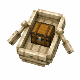 Pixel art illustration of a pale white-tan birch boat with a chest strapped in the middle