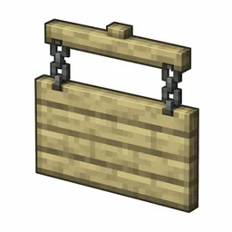 Pixel art illustration of a birch hanging sign board suspended from two gray metal chains