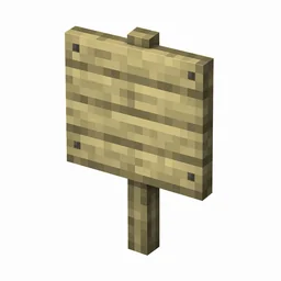 Pixel art illustration of a birch wooden sign board on a short post