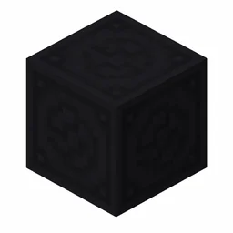 Pixel art illustration of a black glazed terracotta block with a swirling ornate pattern