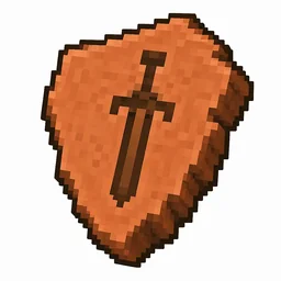 Pixel art illustration of a terracotta pottery sherd engraved with a sword pictograph