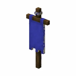 Pixel art illustration of a blue banner hanging from a wooden pole