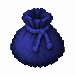 Pixel art illustration of a blue dyed bundle pouch tied with string