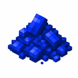 Pixel art illustration of a small pile of royal blue dye powder with scattered grains