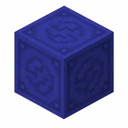 Pixel art illustration of a blue glazed terracotta block with a swirling ornate pattern