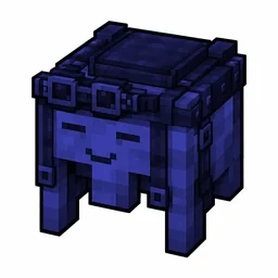 Pixel art illustration of a blue happy ghast harness with a saddle seat and straps