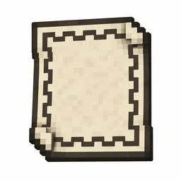 Pixel art illustration of a paper banner pattern printed with a zigzag border frame emblem