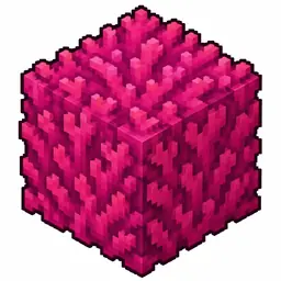 Pixel art illustration of a solid cube block of pink coral with a bumpy texture