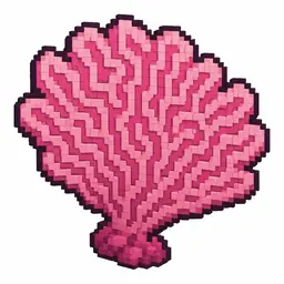 Pixel art illustration of a flat pink coral fan, a fan-shaped living coral frond
