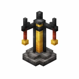 Pixel art illustration of a brewing stand with a golden blaze rod core on a stone base