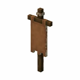 Pixel art illustration of a brown banner hanging from a wooden pole