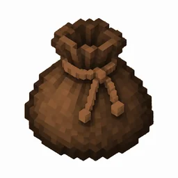 Pixel art illustration of a brown dyed bundle pouch tied with string