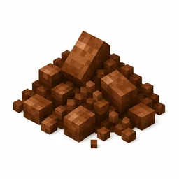 Pixel art illustration of a small pile of cocoa brown dye powder with scattered grains