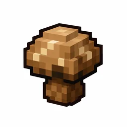 Pixel art illustration of a brown mushroom in chunky voxel game style