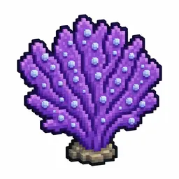 Pixel art illustration of a flat purple coral fan, a fan-shaped living coral frond