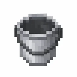 Pixel art illustration of an empty light gray iron bucket