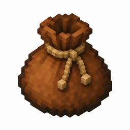 Pixel art illustration of a brown leather bundle pouch tied at the top