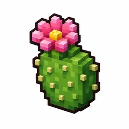 Pixel art illustration of a cactus flower in chunky voxel game style