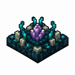 Pixel art illustration of a calibrated sculk sensor with a violet amethyst listener and glowing cyan tendrils