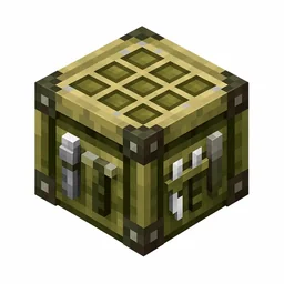 Pixel art illustration of a cartography table block with a map grid on the top