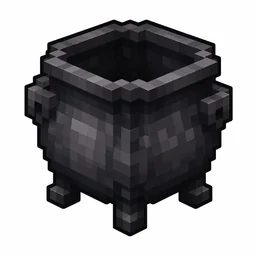 Pixel art illustration of a cauldron in chunky voxel game style