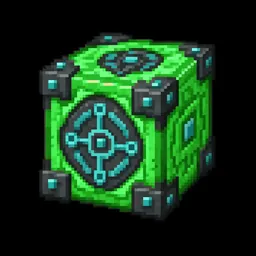 Pixel art illustration of a green chain command block