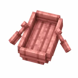 Pixel art illustration of a soft pink cherry wood boat with two paddles