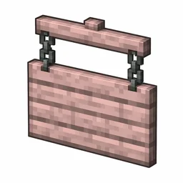 Pixel art illustration of a cherry hanging sign board suspended from two gray metal chains