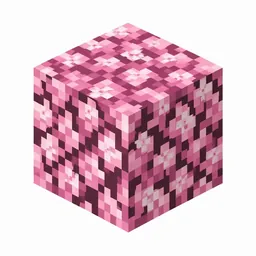 Pixel art illustration of a cherry leaves block with soft pink blossom foliage