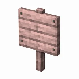 Pixel art illustration of a cherry wooden sign board on a short post