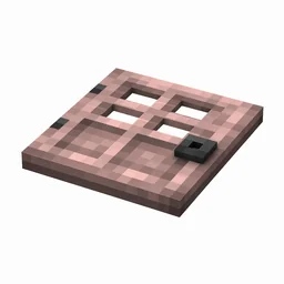 Pixel art illustration of a flat cherry wooden trapdoor with a dark metal ring handle