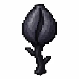 Pixel art illustration of a closed eyeblossom, a dark shut flower bud