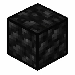 Pixel art illustration of a block of coal in chunky voxel game style