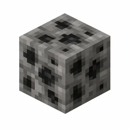 Pixel art illustration of a coal ore block with black coal specks in gray stone