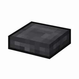 Pixel art illustration of a cobbled deepslate slab, a half-height flat block