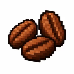 Pixel art illustration of a cocoa beans in chunky voxel game style