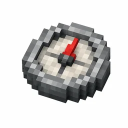 Pixel art illustration of a gray compass with a red needle