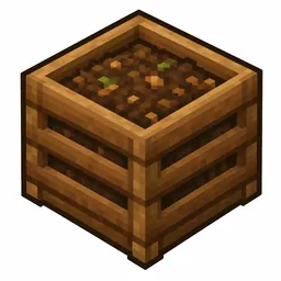 Pixel art illustration of a composter in chunky voxel game style
