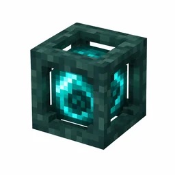 Pixel art illustration of a conduit with a glowing blue core inside a dark shell cage