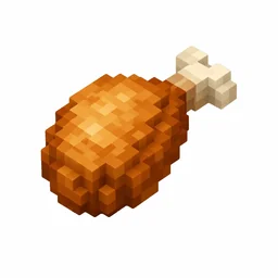 Pixel art illustration of a golden-brown cooked chicken drumstick with a small bone