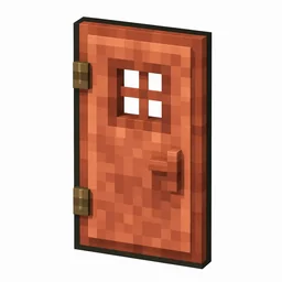 Pixel art illustration of a copper door, warm orange-brown metal