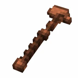 Pixel art illustration of a copper hoe, warm orange-brown metal