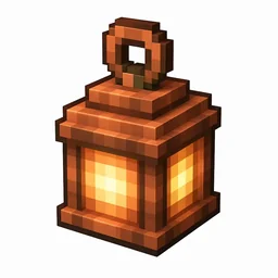 Pixel art illustration of a copper lantern, warm orange-brown metal
