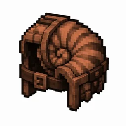 Pixel art illustration of a copper nautilus armor, a spiral shell armor piece