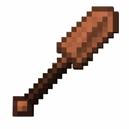 Pixel art illustration of a copper shovel, warm orange-brown metal