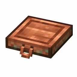 Pixel art illustration of a copper trapdoor, warm orange-brown metal