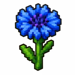 Pixel art illustration of a cornflower in chunky voxel game style